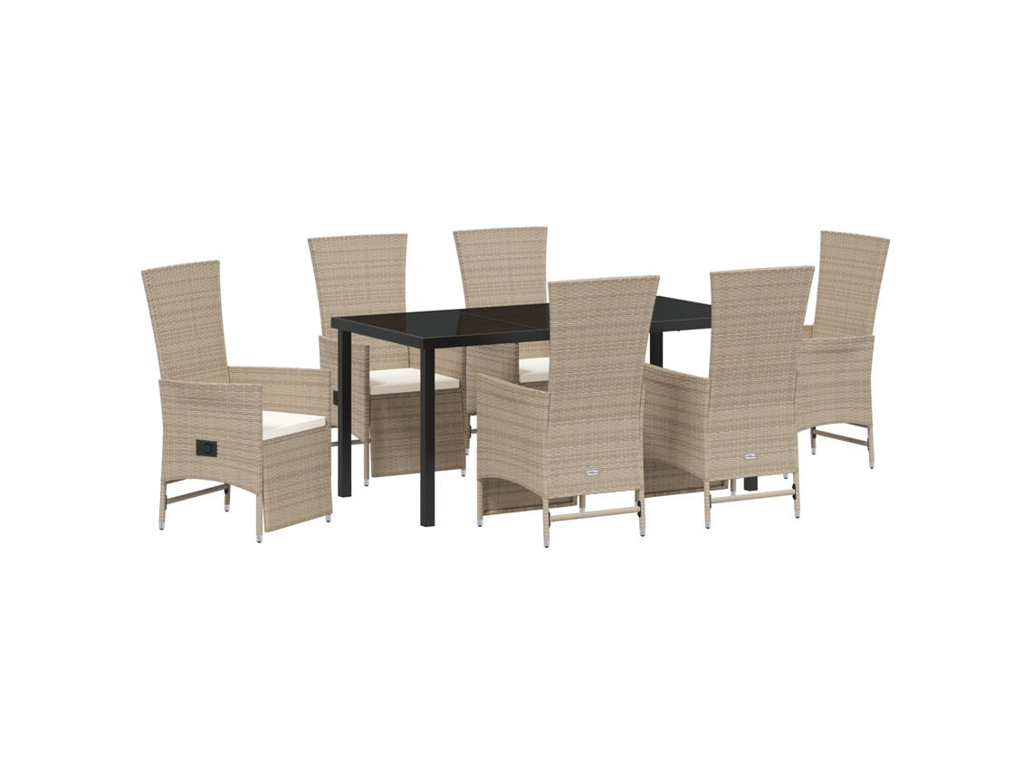 Conjunto 7 De Jantar De Jardim Com Almofadas Vidaxl Bege Rattan Poliéster