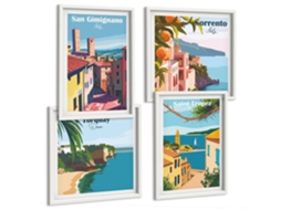 Composição De Quadros Paisagens Litorâneas Da Europa Espelharte (4 Peças)