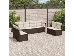 Vidaxl 8 Pcs Conjunto Sofás De Jardim C/ Almofadões Vime Pe Castanho