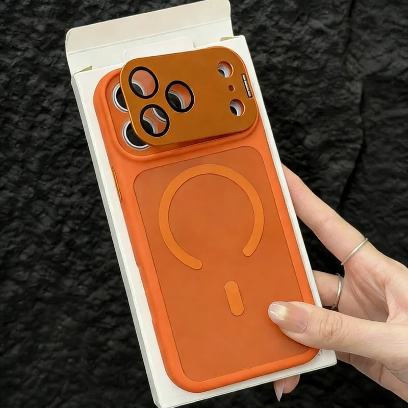 Capa Rígida Fosca Magnética (laranja) Para Iphone 15 Pro Max, Resistente A Impactos E Com Proteção Para A Câmera.