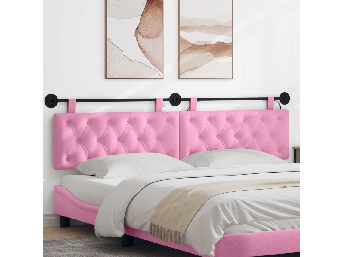 Vidaxl Cabeceira Suspensa Com Luz Led Rosa Tecido