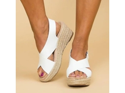 Sandálias espadrilles com meia plataforma, cinto de tornozelo, verão, feminino, material sintético Branco | S/MARCA
