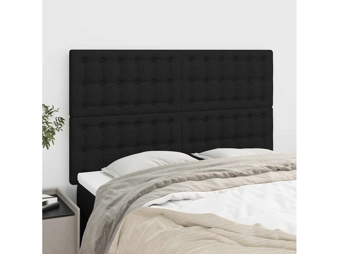 Vidaxl Cabeceira Preta 144x5x118/128 Cm Tecido