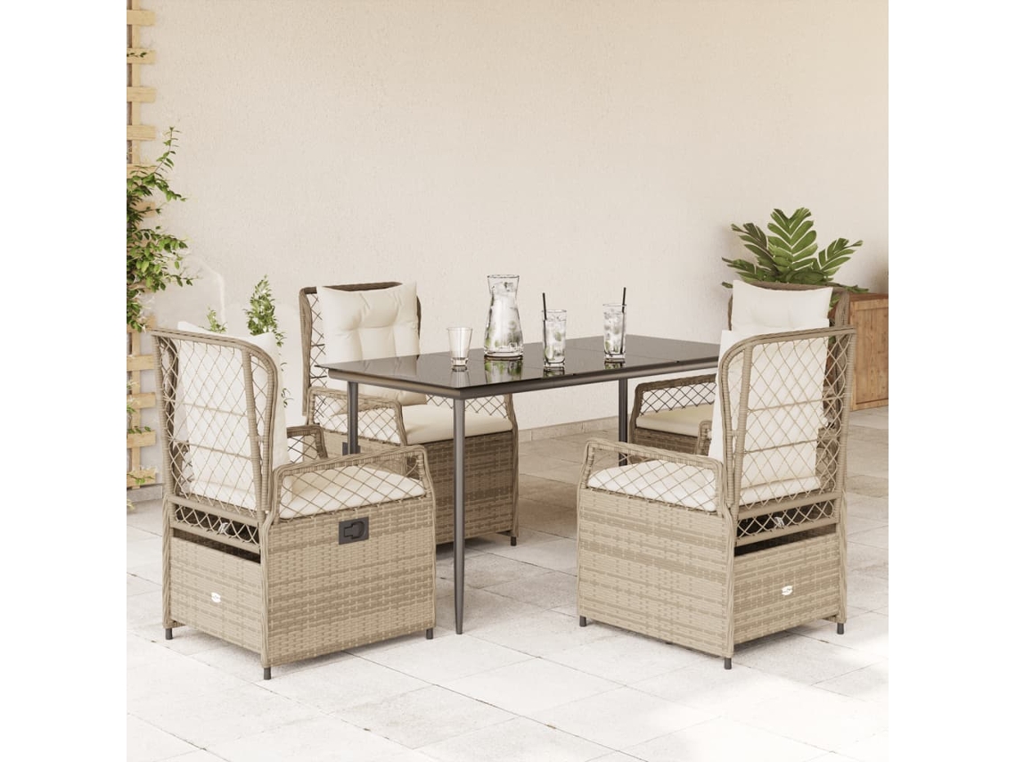 Vidaxl 5 Pcs Conjunto De Jantar P/ Jardim Com Almofadões Vime Pe Bege