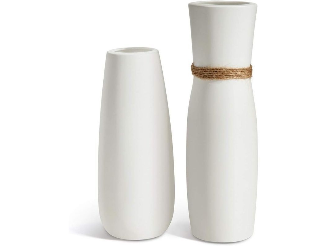 Jarras De Cerámica Blanca Con Diseño Único De Cuerda Para Decoración Hogar Set De 2