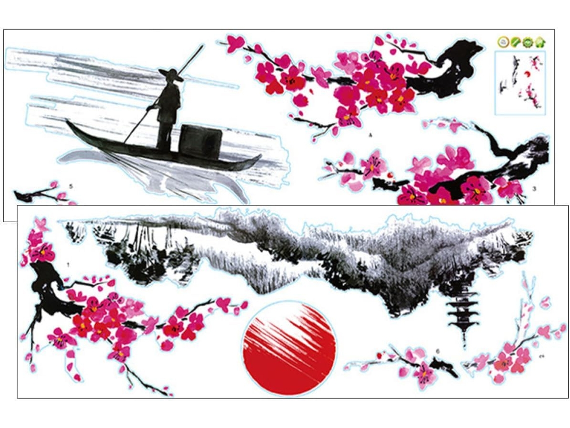 Adesivo De Parede Com Paisagem Em Estilo Chinês, Conjunto De 2 | Pvc