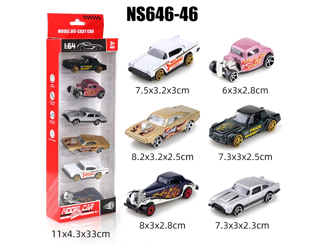 Miniaturas de Carros Deslizantes em Escala 1/64, Brinquedos Infantis MDUG (6 Carros)