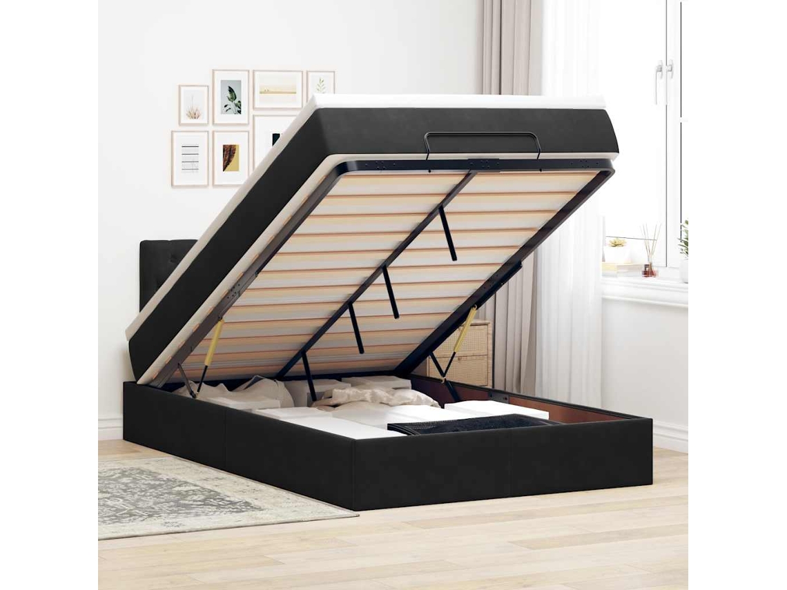 Vidaxl Cama Otomana Com Colchão Leds 120x190cm Veludo Preto