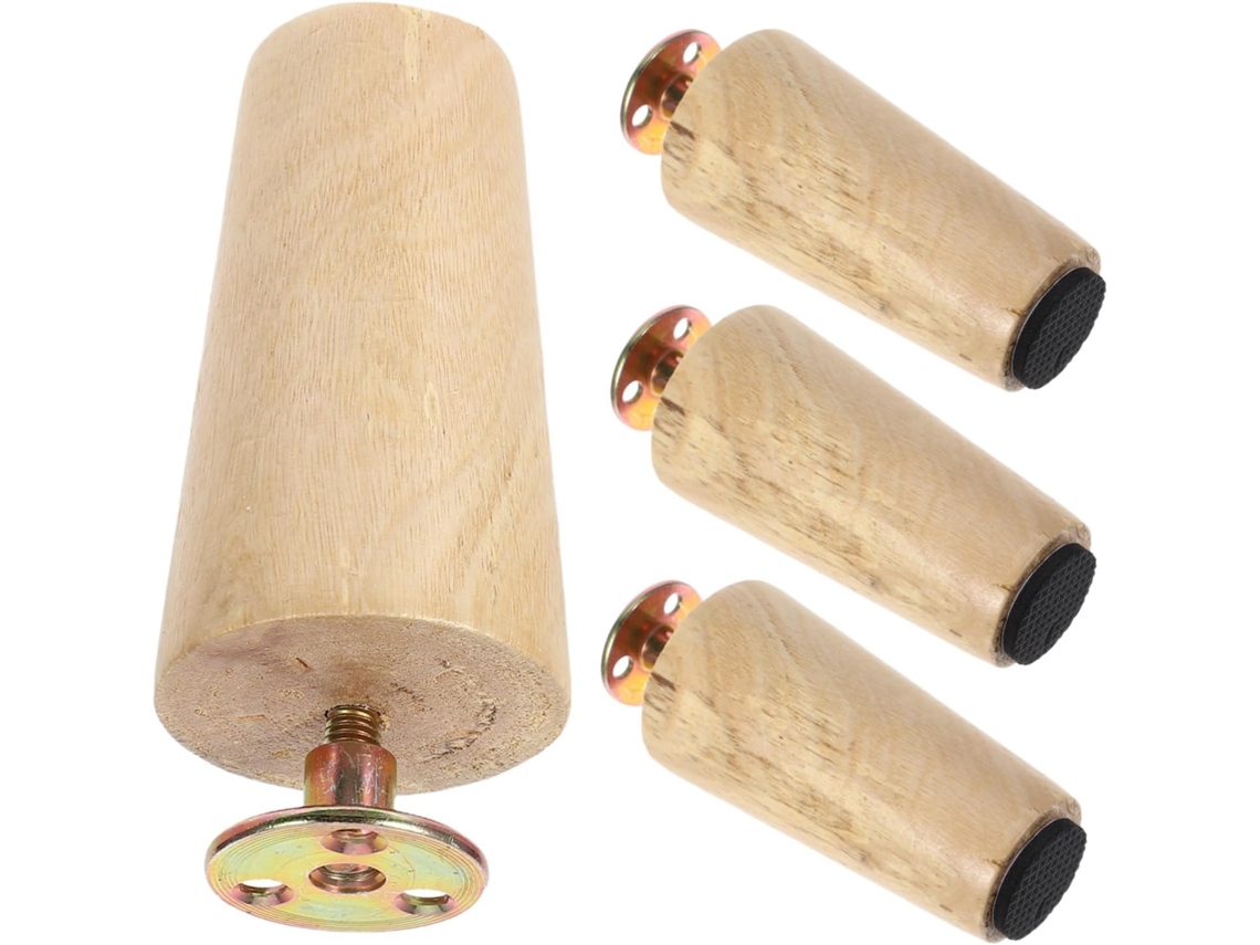 Conjunto De 4 Pés Madeira Maciça Para Sofá, Cadeiras, Camas, Armários, Com Formato Cônico E Ferragens Inclusas