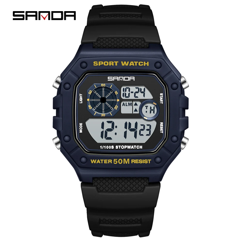 Relógio eletrônico masculino elegante (azul escuro E), multifuncional, à prova d'água, com LED.
