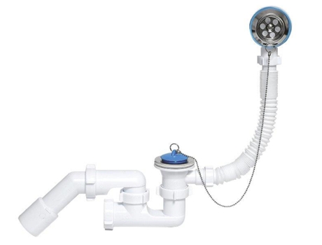 Conjunto de Sifão de Resíduo de Banheira P-Trap com Filtro de Aço Inoxidável e Corrente de Tampa