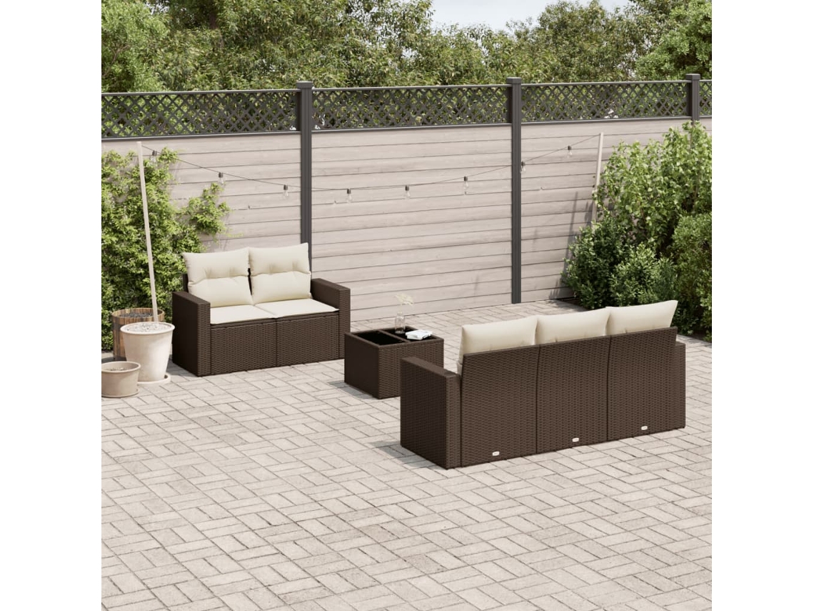 Vidaxl 6 Pcs Conjunto de Sofás Jardim C/ Almofadões Vime Pe Castanho