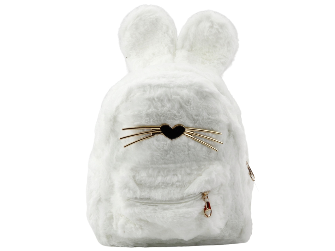 Children's Backpack Furry Plush Rabbit Ears Nose Whiskers White 3l 22cm