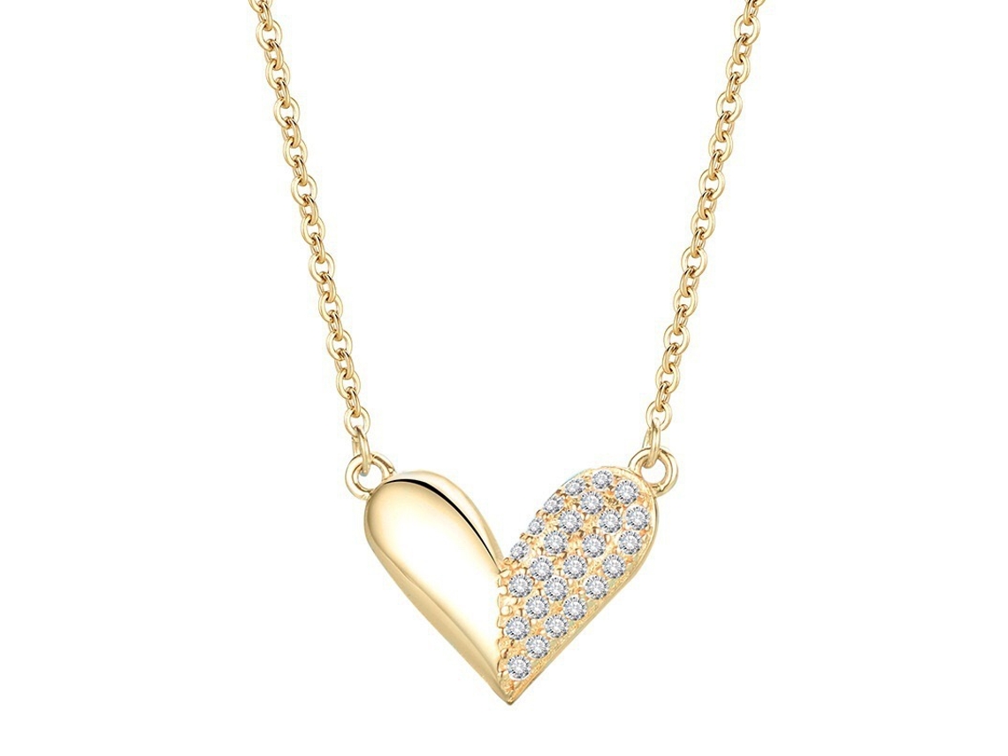 Afetuoso ~ Colar em Prata de Lei S925 com Meia Diamante em Formato de Coração, Super Brilhante, Delicado, Elegante e Versátil MDUG (dourado)
