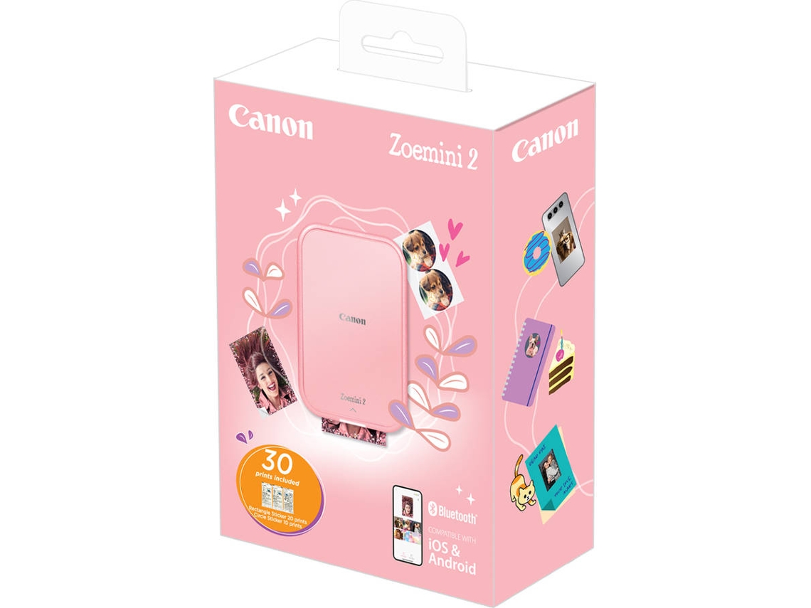 Impressora Portátil CANON Zoemini 2 Rosa + 30 Folhas (Fotografia - Bluetooth)