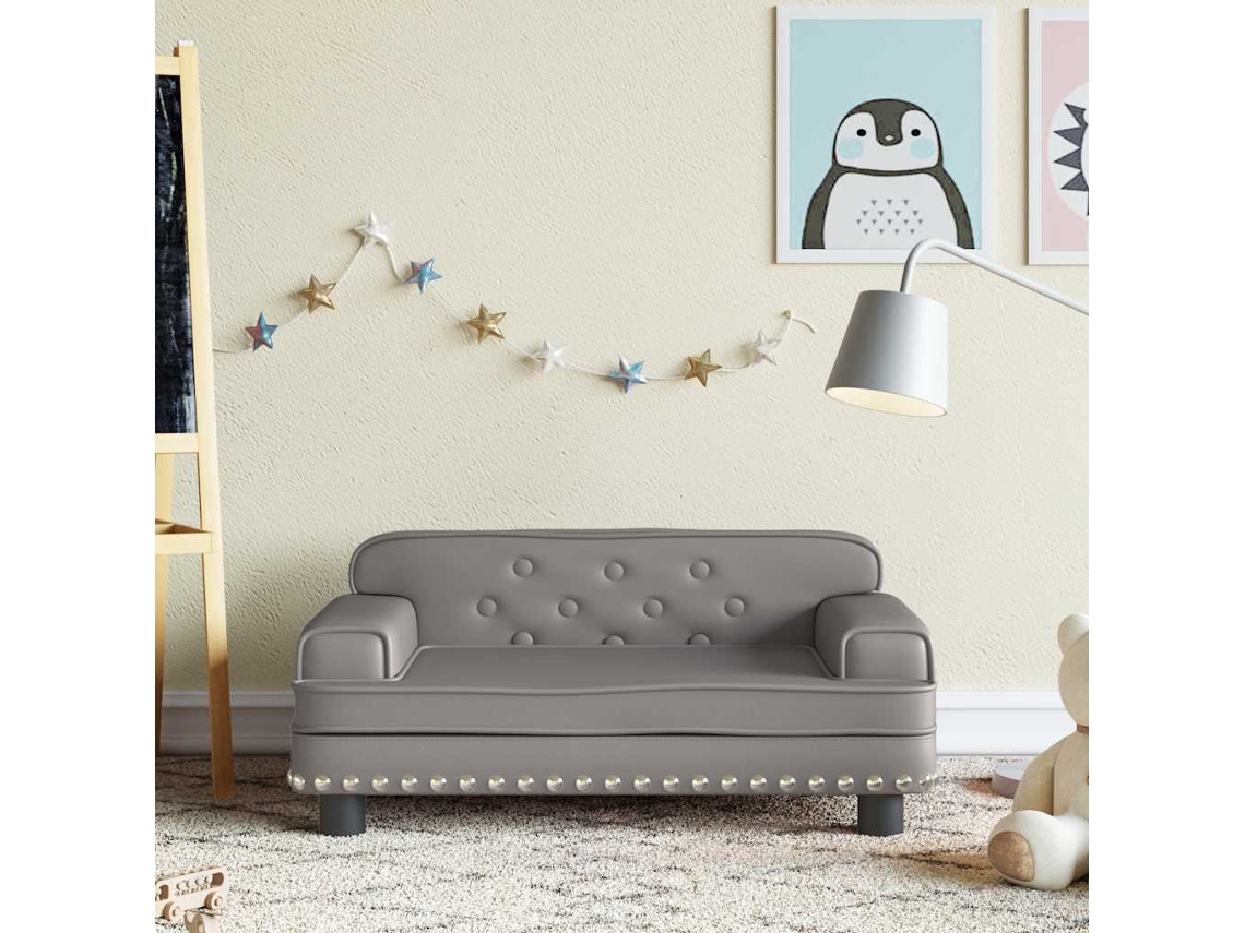 Vidaxl Sofá Infantil 70x45x30 Cm Couro Artificial Cinzento