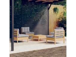 Vidaxl 5 Pcs Conjunto Lounge De Jardim C/ Almofadões Cinzentos Pinho