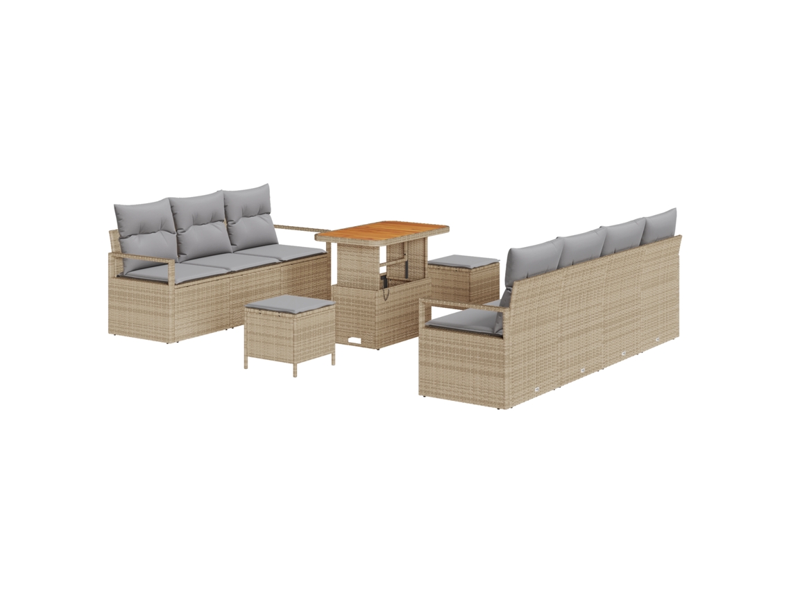 Conjunto 10 Conjunto De Sofá De Jardim Vidaxl Bege Vime Pe (230 X 62 X 85 Cm)
