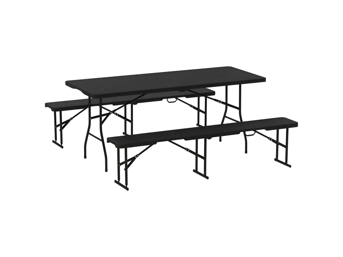 Mesa e banco de piquenique dobráveis, 180 cm, com alças, de vime Preto | S/MARCA