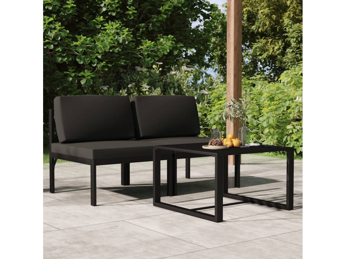 3 Pcs Conjunto Lounge Jardim Com Almofadões Alumínio Antracite Dkd Home Decor