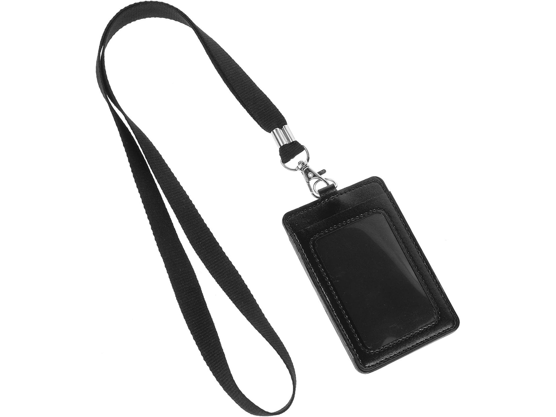 Lurelia Porta-crachá Transparente Vertical Com Clipe Em Couro Pu Preto