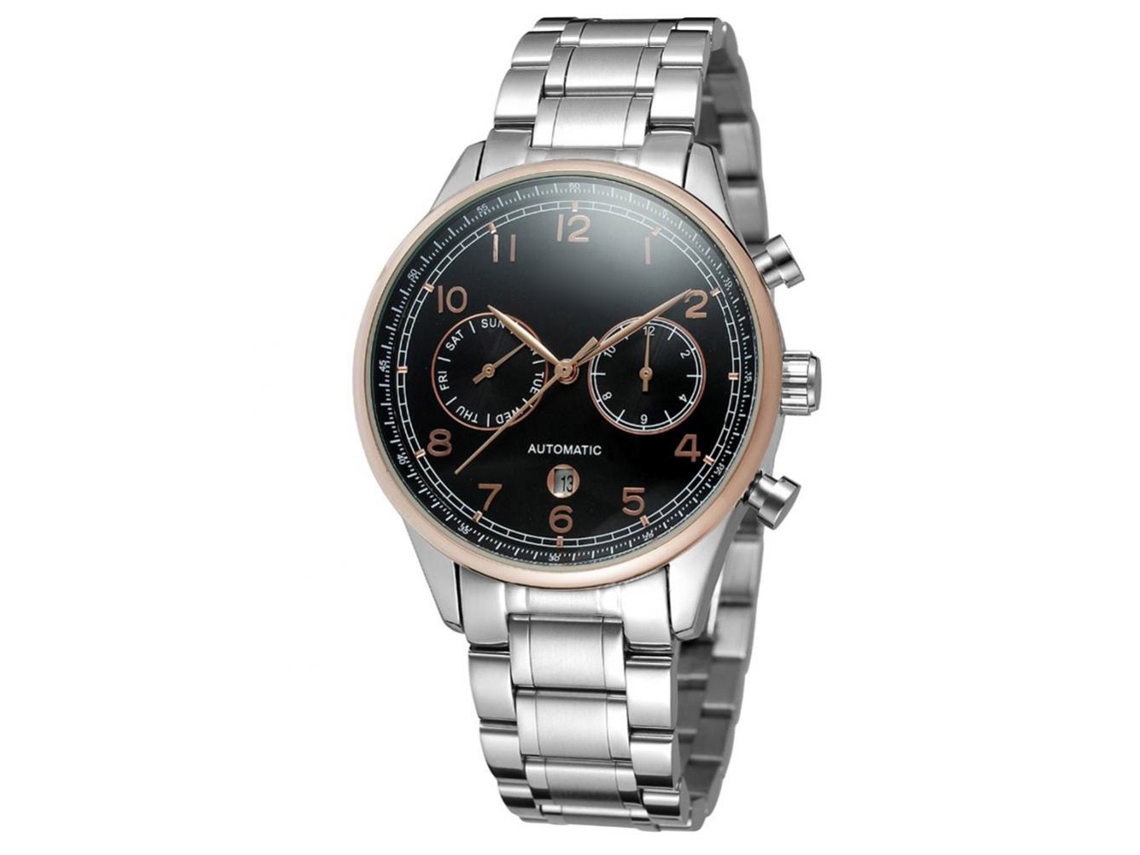 Relógio masculino automático Forsining, pulseira de aço inoxidável, relógio de pulso redondo de quartzo