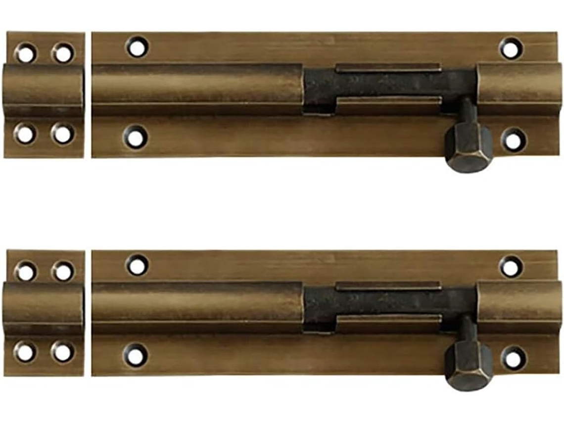 2 Peças De Trinco Latão Puro Antigo 4 10cm Com Reforço Cobre Para Portas Madeira