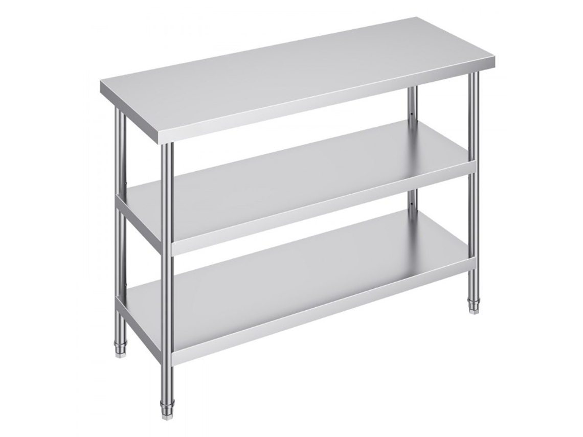 Mesa Em Aço Inox Para Cozinha E Oficina 457x1219 Mm Com Prateleira Ajustável Tekmaquinas