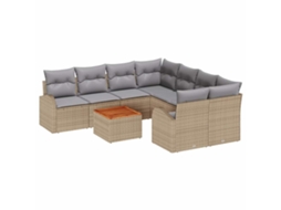 Conjunto 9 Conjunto De Sofá De Jardim Vidaxl Bege Vime Pe (55 X 55 X 37 Cm)