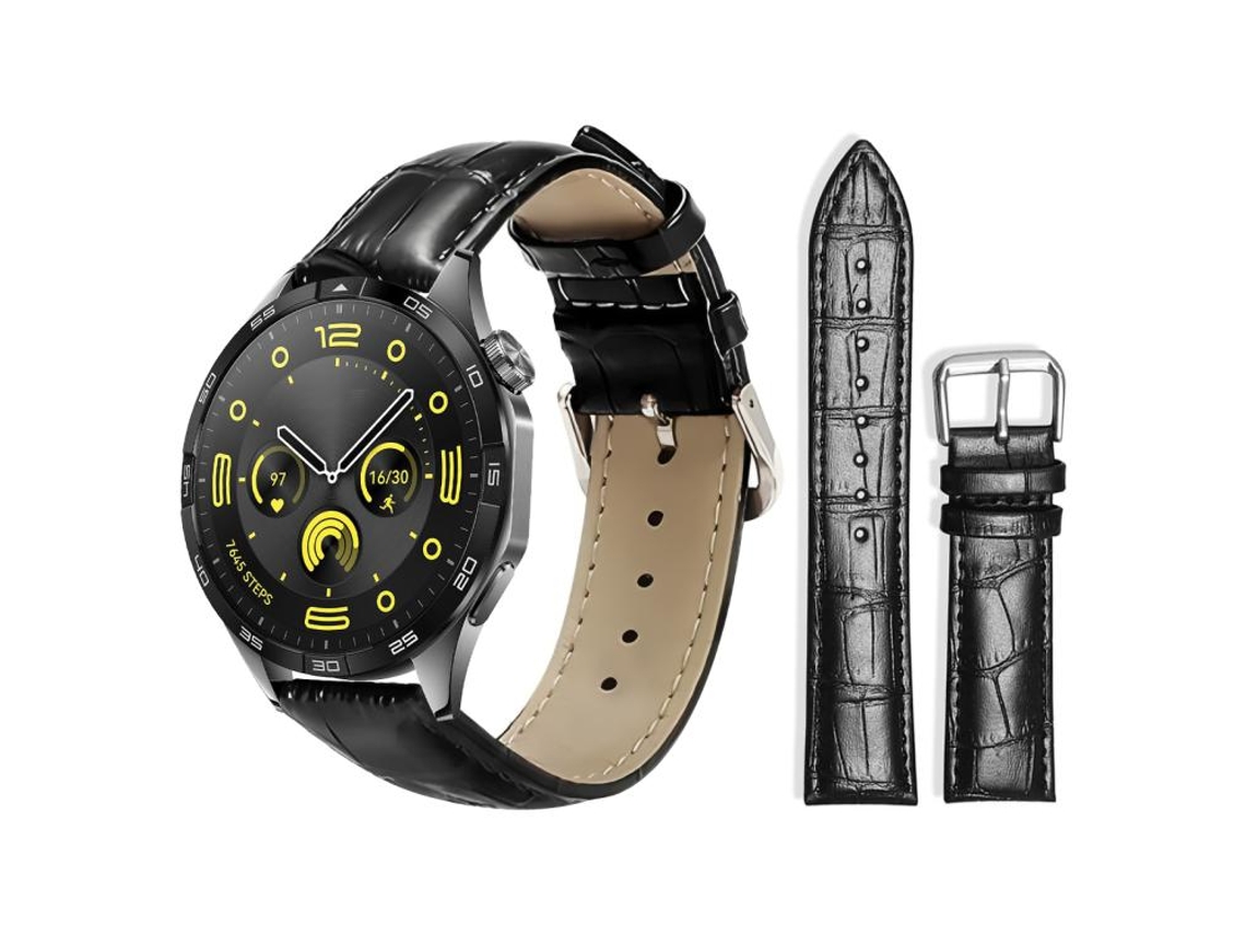 Bracelete para Huawei Watch Gt 4 / Gt 3 / Gt 2 Couro com Fivela de Pino e Textura de Bambu Preta XIAOMOYU (20mm)