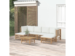 Vidaxl 7 Pcs Conjunto Lounge De Jardim Bambu C/ Almofadões Branco Nata