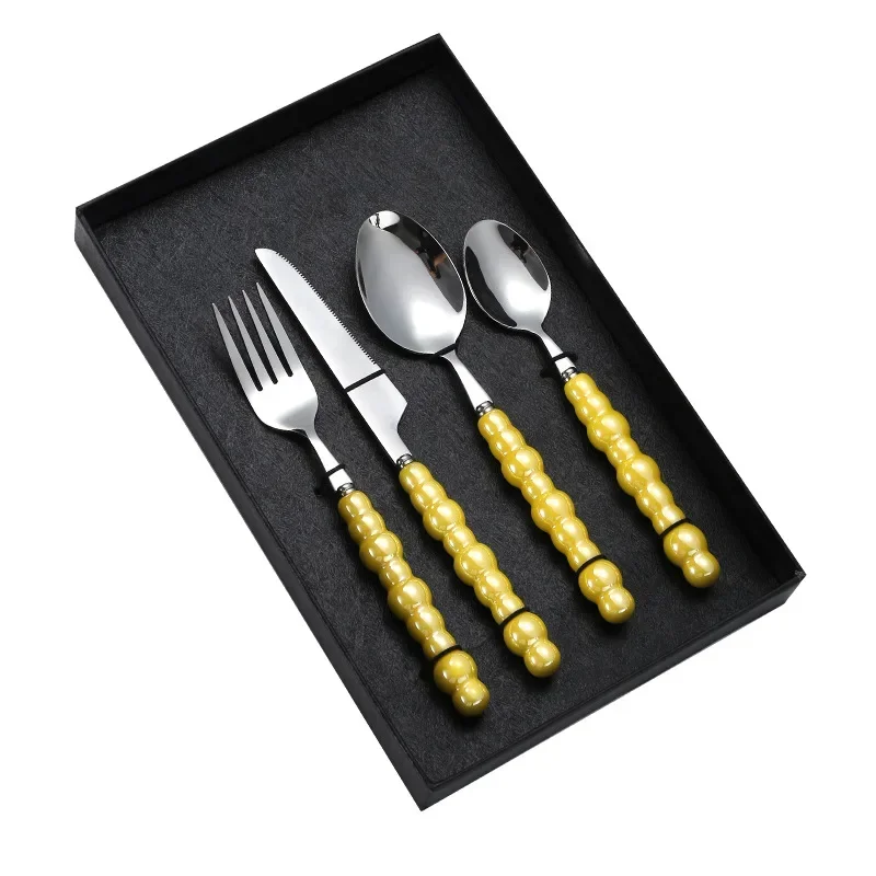 Louça de Luxo, Cabo de Cerâmica Perolada, Aço Inoxidável, Estilo Ocidental MDUG (amarelo)