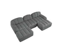Sofá Modular U De 3 Lugares Com 2 Puff, Estofado Em Espuma Densa 32d, Confortável Para Sala De Estar, Tecido Macio, Cinza
