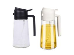 Frasco 2 Em 1 Com Spray E Dosador Para Óleo, Em Vidro, 470 Ml, Preto, Para Aplicação Controlada De Temperos Na Cozinha