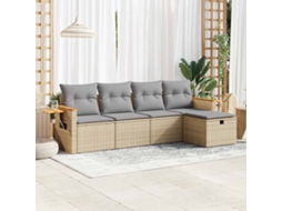 5 Pcs Conjunto De Sofás P/ Jardim Com Almofadões Vime Pe Bege Lovely Home