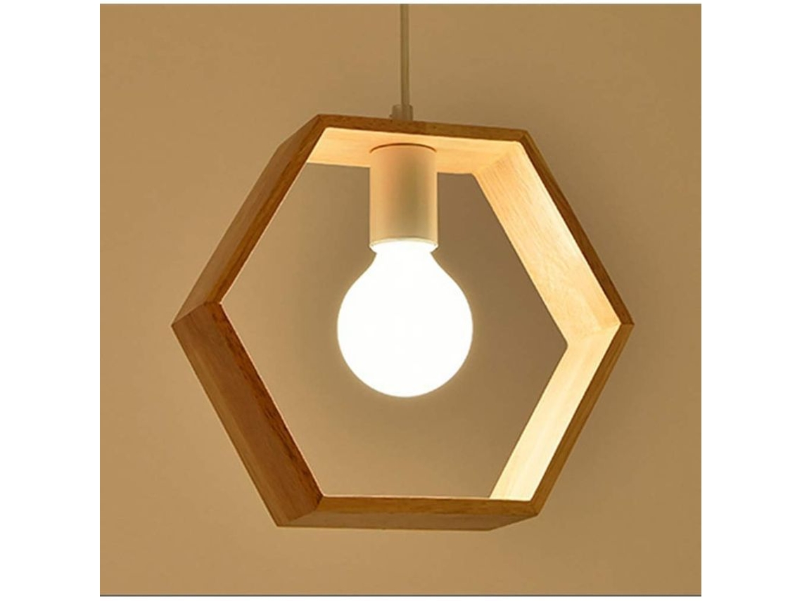 Luminária de Suspensão Nova Line Industrial, Hexagonal, Madeira, sem lâmpada