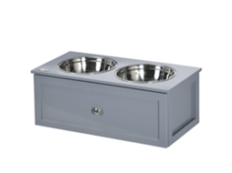 Estação de Alimentação , 2 Tiges de Alimentação de 2 Litros Cada, Aço Inoxidável, com Gaveta, para Cães Médios, Cinza, 60 X 30 X 24cm Ge