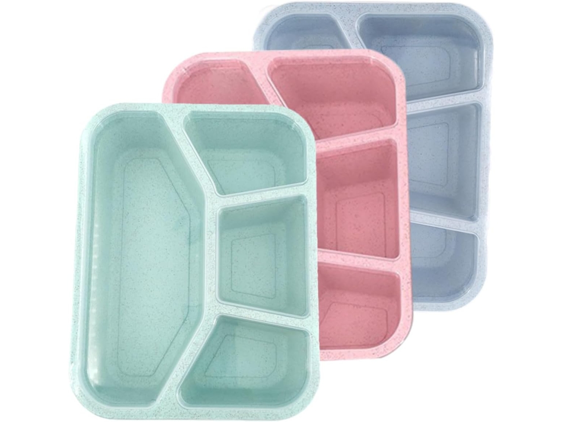 Conjunto De 3 Lancheiras Reutilizáveis E Portáteis Com Múltiplos Compartimentos, Leves E Próprias Para Micro Ondas