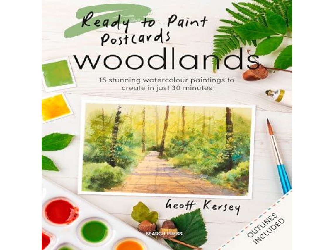 Livro Ready to Paint Postcards Woodlands de Geoff Kersey (Inglês)
