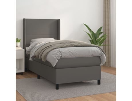 Cama com Molas/Colchão 100X200 Cm Couro Artificial Cinzento