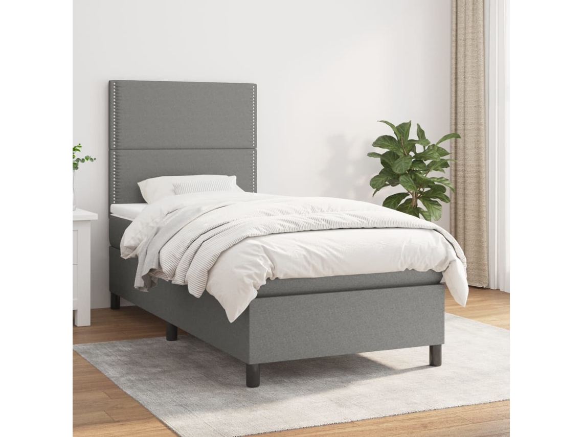 Vidaxl Cama Com Molas/colchão 100x200 Cm Tecido Cinza-escuro