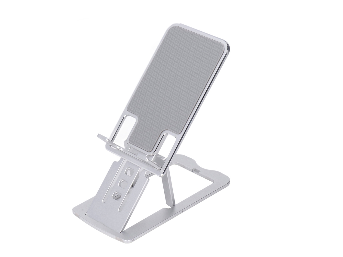 Suporte para Celular e Tablet Plegável 7 Ajustes de Ângulo Silicone Liga de Alumínio Prata