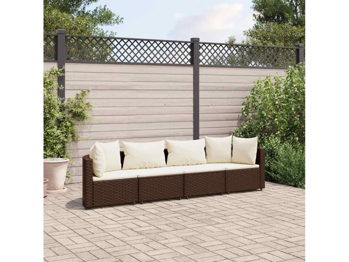 Vidaxl 4 Pcs Conjunto Sofás De Jardim C/ Almofadões Vime Pe Castanho