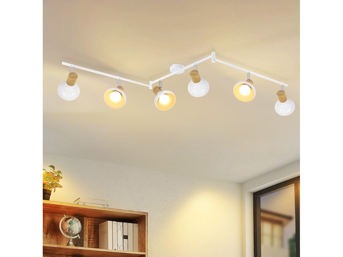 Foco De Teto Vintage E14 Interior 350° Ajustável Branco Giratório 350° Industrial 6 Chamas Nettlife