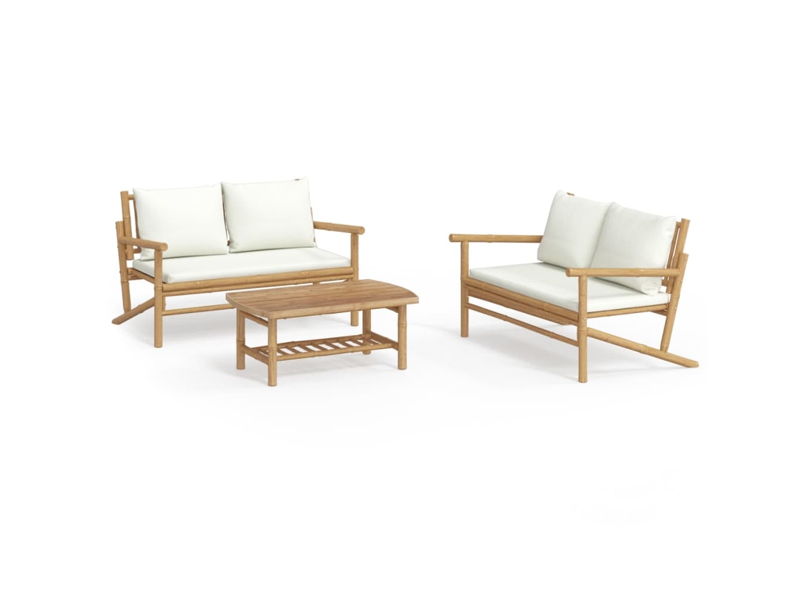 Maison Exclusive - 3 Pcs Conjunto Lounge De Jardim Bambu C/ Almofadões Branco Nata