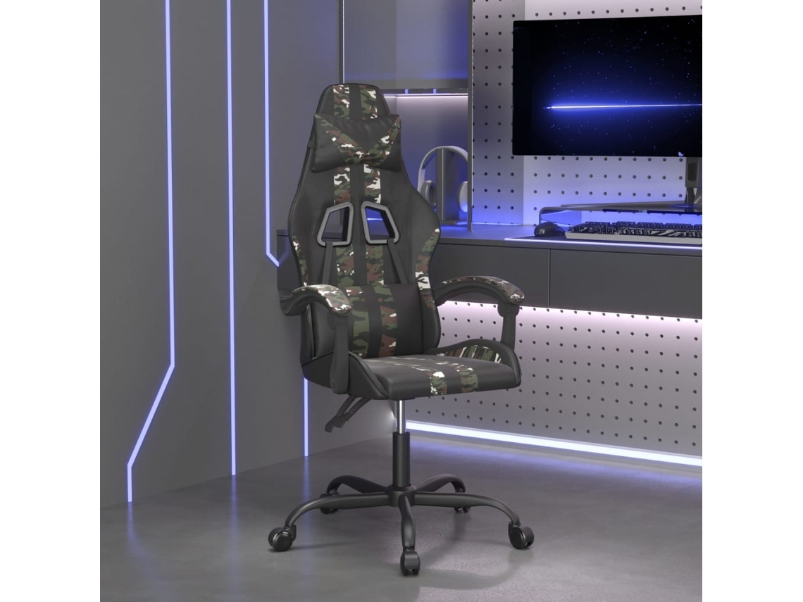Vidaxl Cadeira Gaming Giratória Couro Artificial Preto E Camuflado