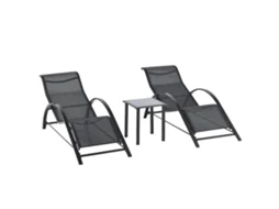 Conjunto de 2 Espreguiçadeiras de Jardim Metal, Textilene, Vidro Cor Preto 59x169x66 cm Outsunny