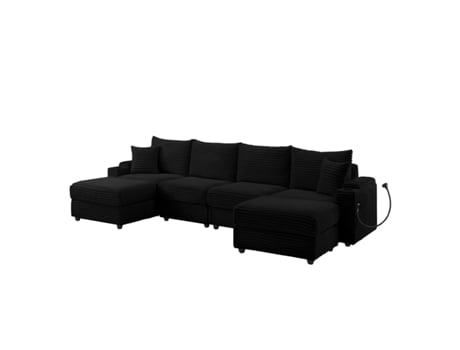 2231 Black Sofá Multi Pessoa Corduroy Almofada De Espuma Assento Com Molas Helicoidais Preto Yhl Voyura