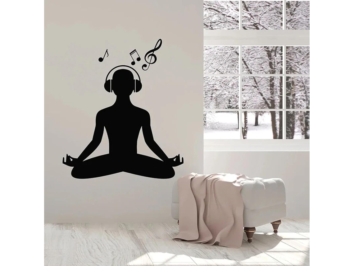 Música Com Écouteurs Lotus, Poses De Yoga Zen, Adesivos Murais Decorativos Para Sala De Meditação, Salão, Quarto, Autocolantes Em Vinil Para Janelas