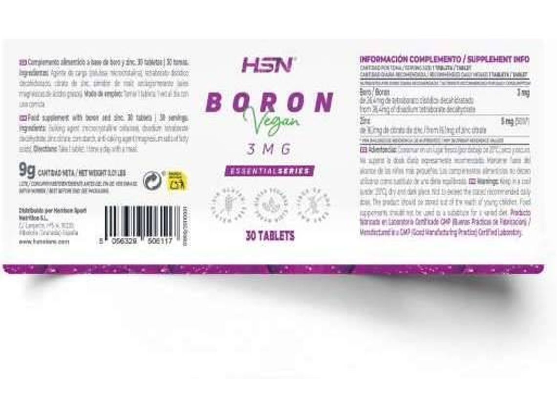 Suplemento Alimentar HSN Boro 3Mg (30 tablets) Worten.pt